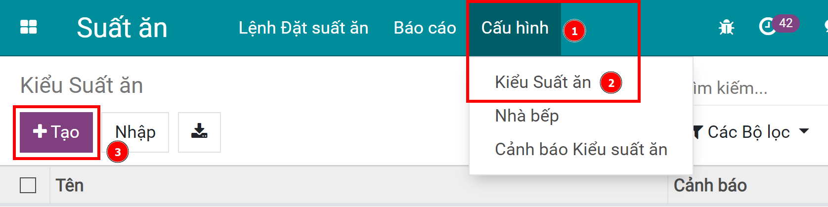 Cấu hình kiểu suất ăn