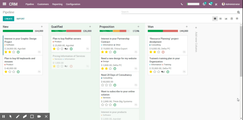 Trực quan hóa các hoạt động quản lý kinh doanh trong hệ thống Odoo CRM