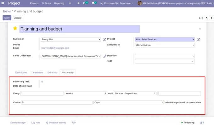 Chức năng Recurring Task trên Odoo 14.