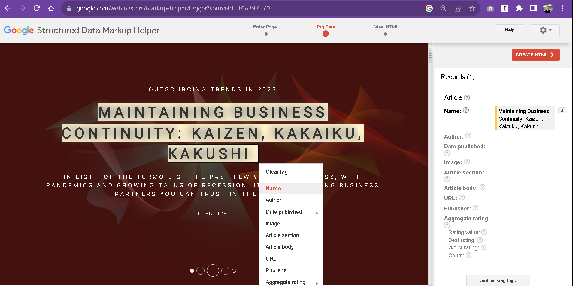 Google Structured Data Markup Helper