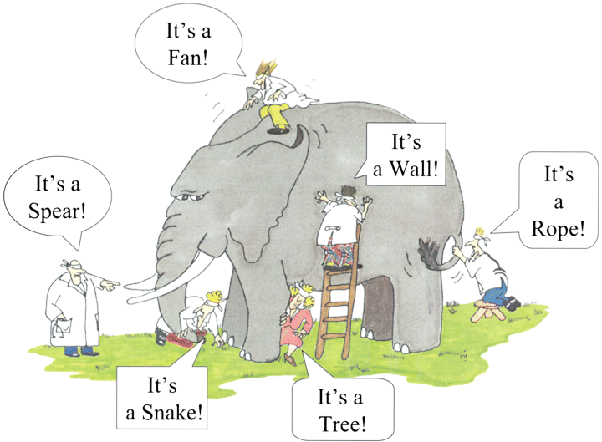 Software product is intangible and unable to feel and look, just like we’re all blindfolded while touching the elephant.