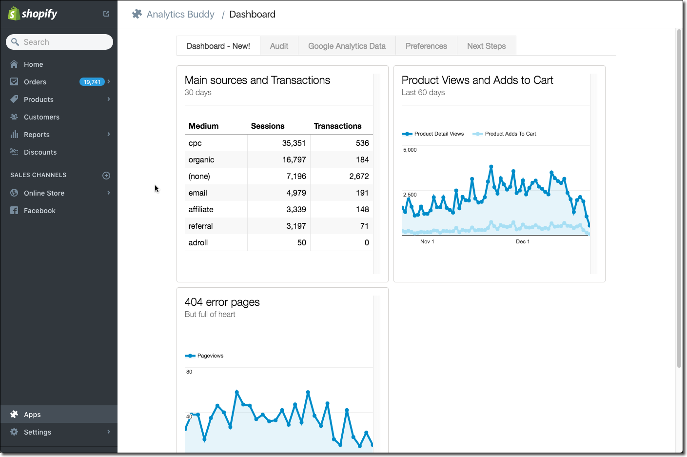 Giao diện shopify dashboard