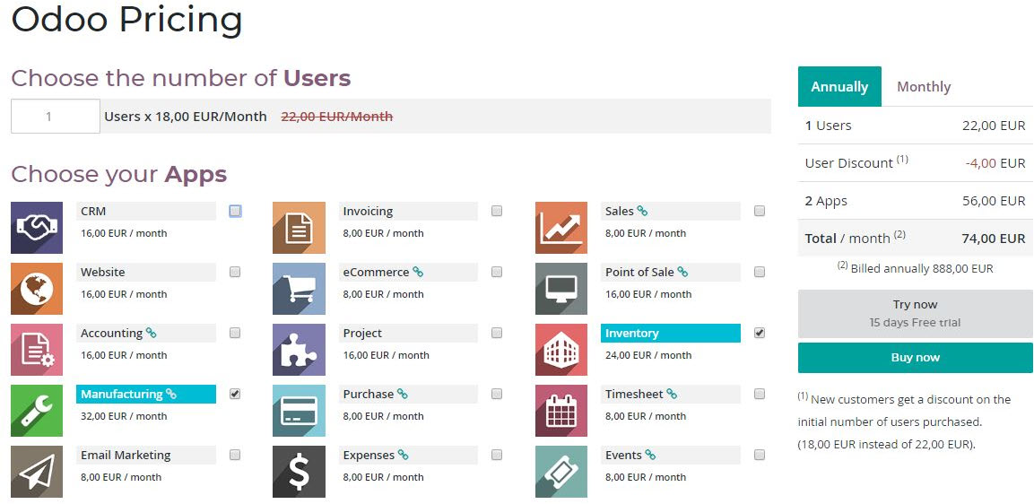 Bảng giá Odoo ERP