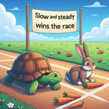  The moral of the story is that slow and steady wins the race. The tortoise may have been slow, but he never gave up. He kept on moving towards the finish line, and eventually, he won the race. The hare, on the other hand, was too overconfident and didn't take the race seriously.
