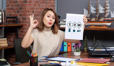 A Statement of Work, often known as an SOW, is a business agreement that outlines deliverables and project goals. It's created to keep everyone on the same page about deadlines, scope of work, and project expectations. Creating an SOW helps clients and vendors to stay aligned and reach their project goals together.